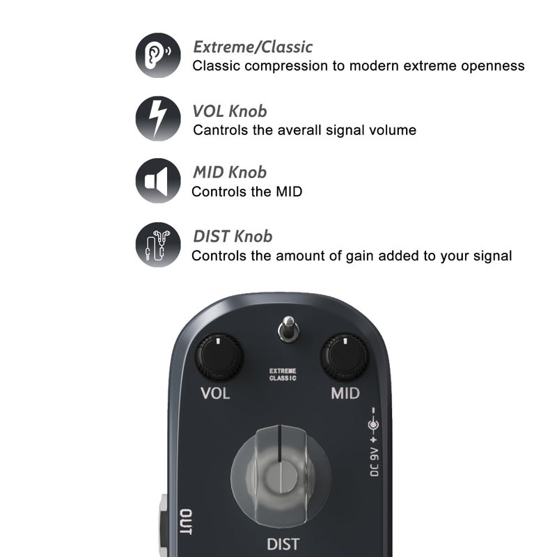 AZOR Heavy Metal Distortion Guitar Pedal 3 Modes Effect Controls for Electric Guitar True Bypass - Image 3